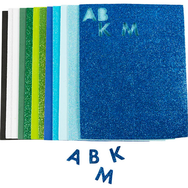 Mosgummi ark, str. 14x25 cm, tykkelse 2 mm, blå/grøn harmoni, 12 ark/ 1 pk.