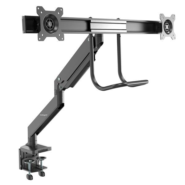 StarTech.com Desk Mount Dual Monitor Arm, Ergonomic Dual Monitor VESA Mount for 32 17.6lbs (8kg) Displays, Crossbar Handle for Synchronized Full Motion, Height Adjustable, C-Clamp/Grommet - Small Footprint Design (ARMSLMBARDUO) Monteringssæt 2 skærme 17