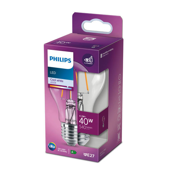 Philips LED Classic LED-filament-lyspære 4.3W F 470lumen 2700K Varmt hvidt lys