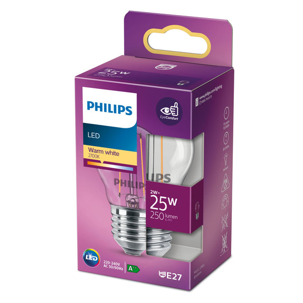 Philips LED-filament-lyspære 2W E 250lumen 2700K Varmt hvidt lys