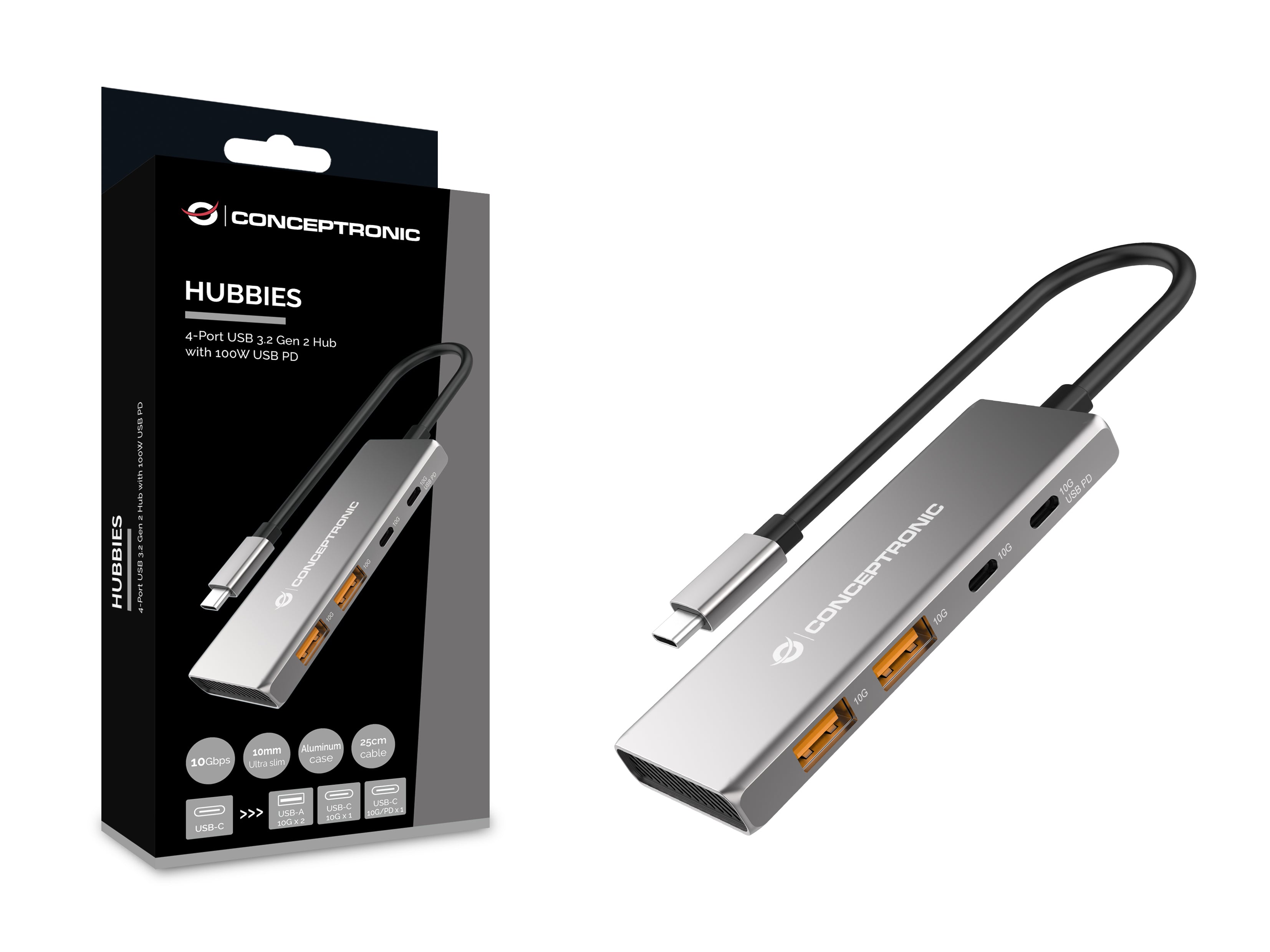 Conceptronic HUBBIES15G interface hub USB 3.2 Gen 2 (3.1 Gen 2) Type-C 10000 Mbit/s Grå