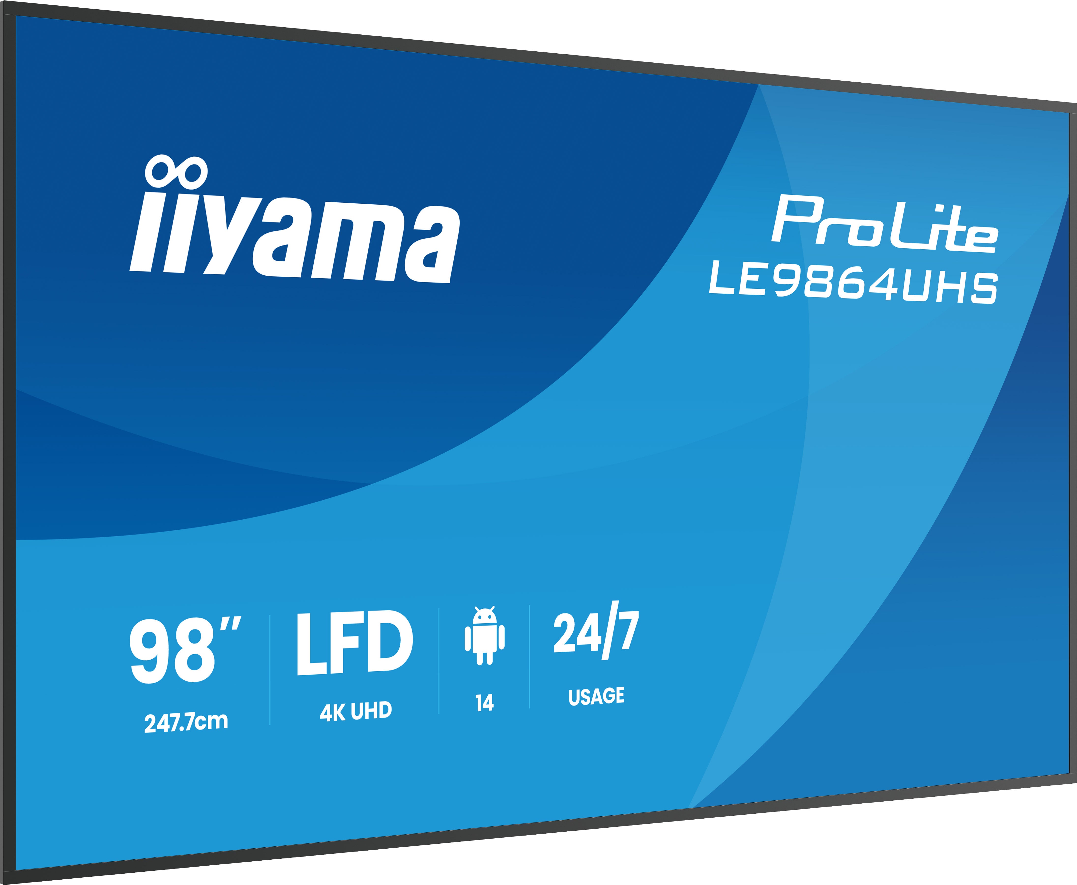 iiyama LE9864UHS-B1AG skilte display Digital fladpaneldisplay 2,49 m (98) Wi-Fi 500 cd/m² 4K Ultra HD Sort Indbygget processer Android 24/7