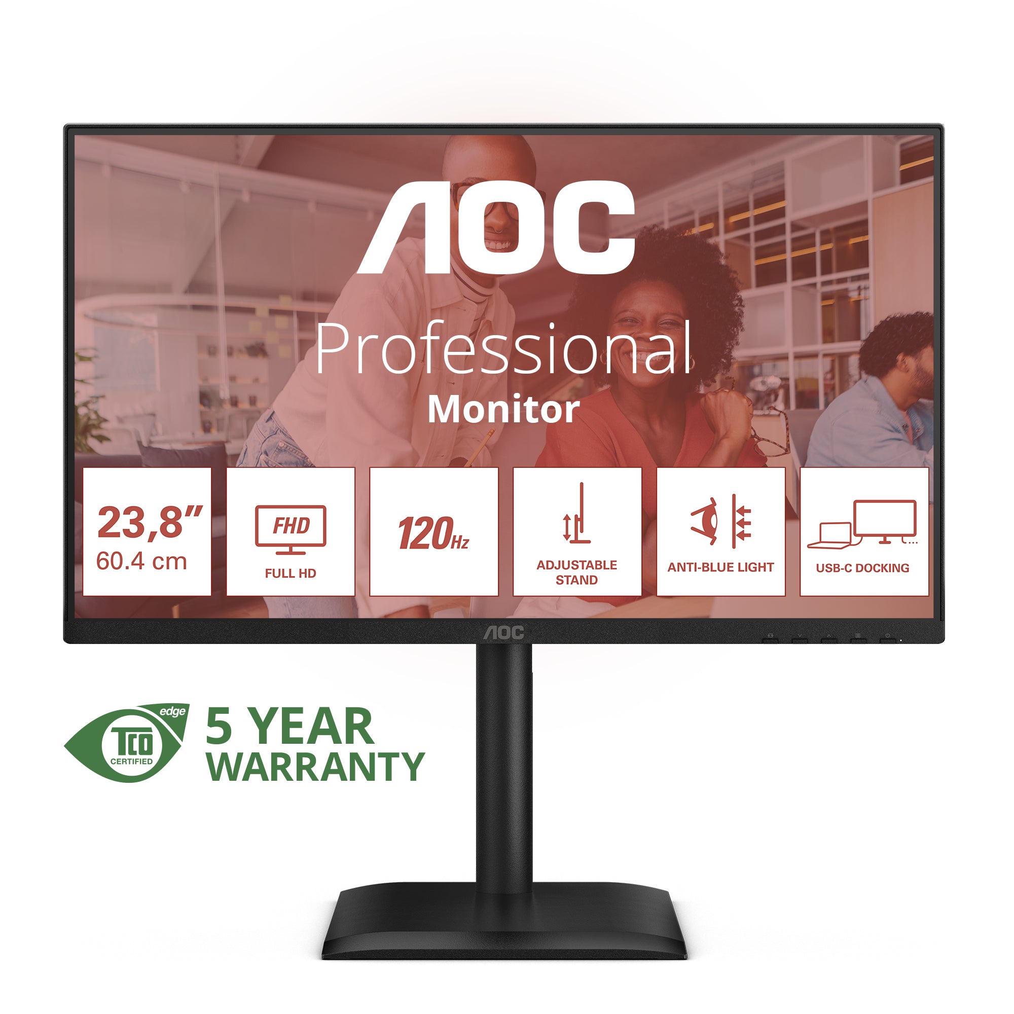 AOC E4 24E4CV computerskærm 60,5 cm (23.8) 1920 x 1080 pixel Fuld HD LED Sort