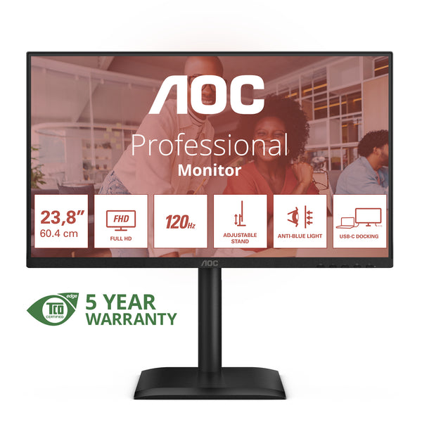 AOC E4 24E4CV computerskærm 60,5 cm (23.8) 1920 x 1080 pixel Fuld HD LED Sort