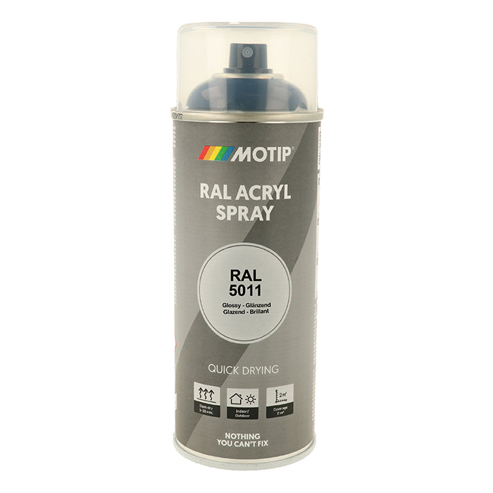 RAL 5011 Stålblå Højglans Lak - spray til træ & metal, Motip