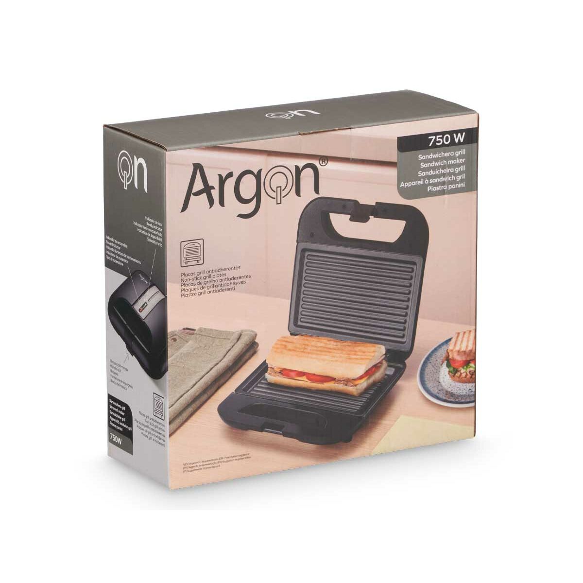Sandwich Maker Argon Sort Stål 750 W