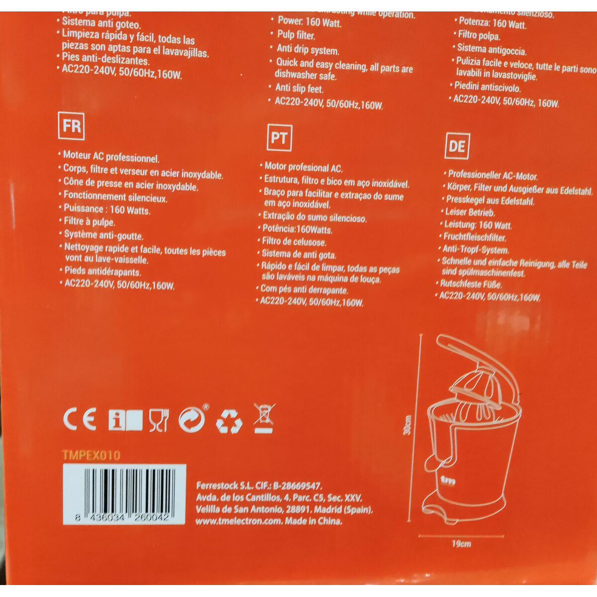 Elektrisk juicer TM Electron Rustfrit stål 160 W