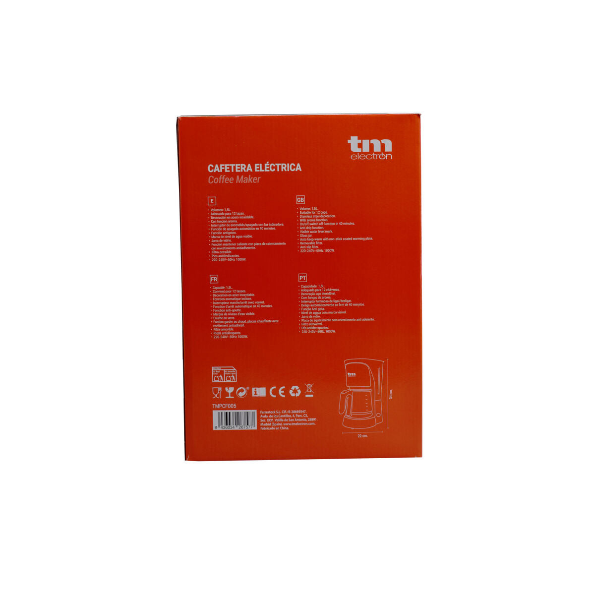 Drip Coffee Machine TM Electron 1000W 1,5 L 12 Skodelice