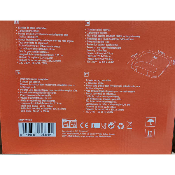 Sandwich Maker TM Electron Stål 750 W Dobbelt