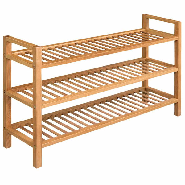 Skostativ Med 3 Hylder 100X27X Massivt Egetræ