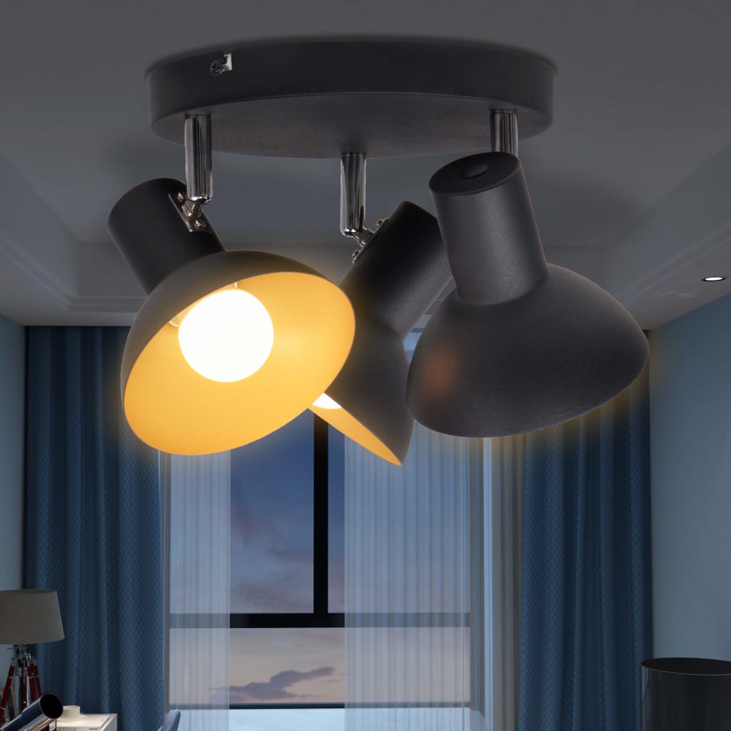 Loftslampe Til 3 Pærer E27 Sort Og Guldfarvet