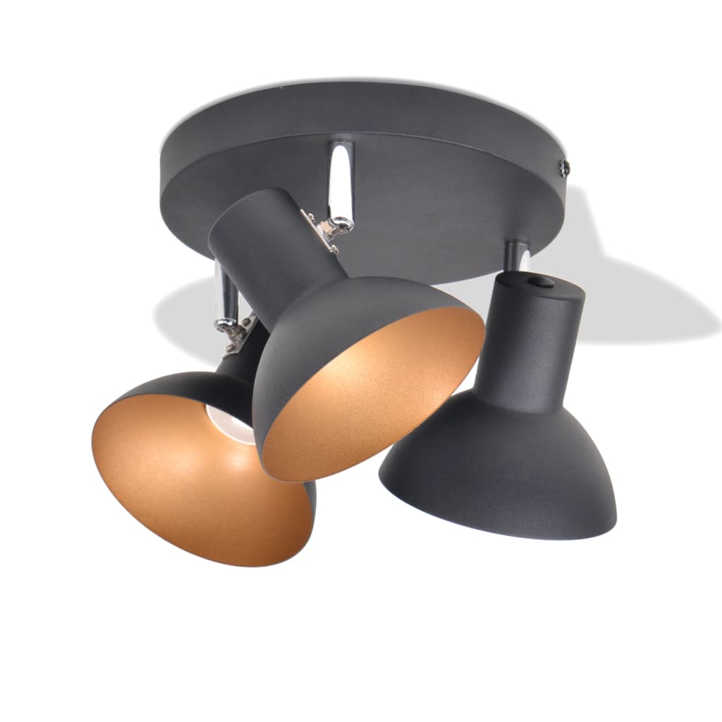 Loftslampe Til 3 Pærer E27 Sort Og Guldfarvet