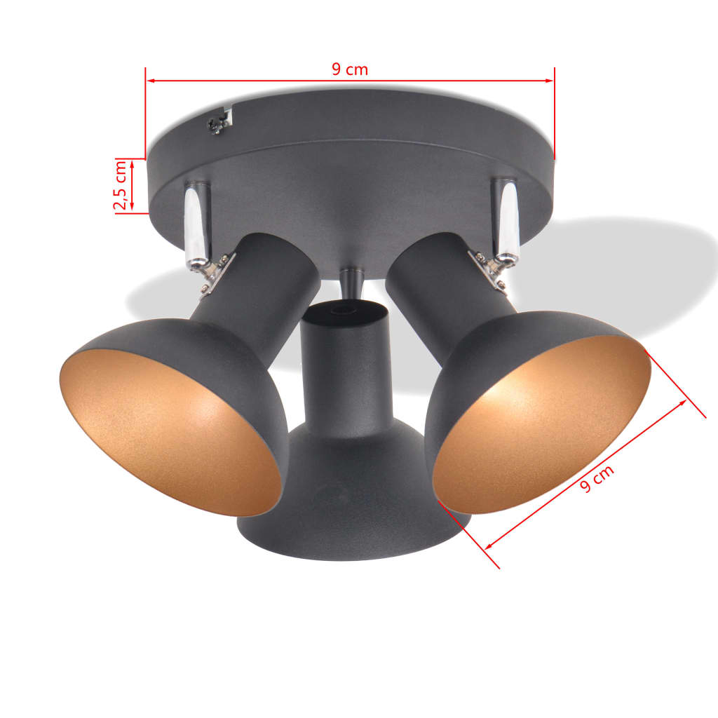 Loftslampe Til 3 Pærer E27 Sort Og Guldfarvet