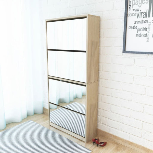 Skoskab 4 Hylder Med Spejl 63X17X134 Cm