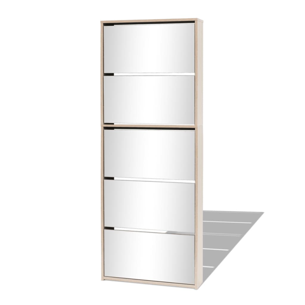 Skoskab 5 Hylder Med Spejl 63X17X169,5 Cm