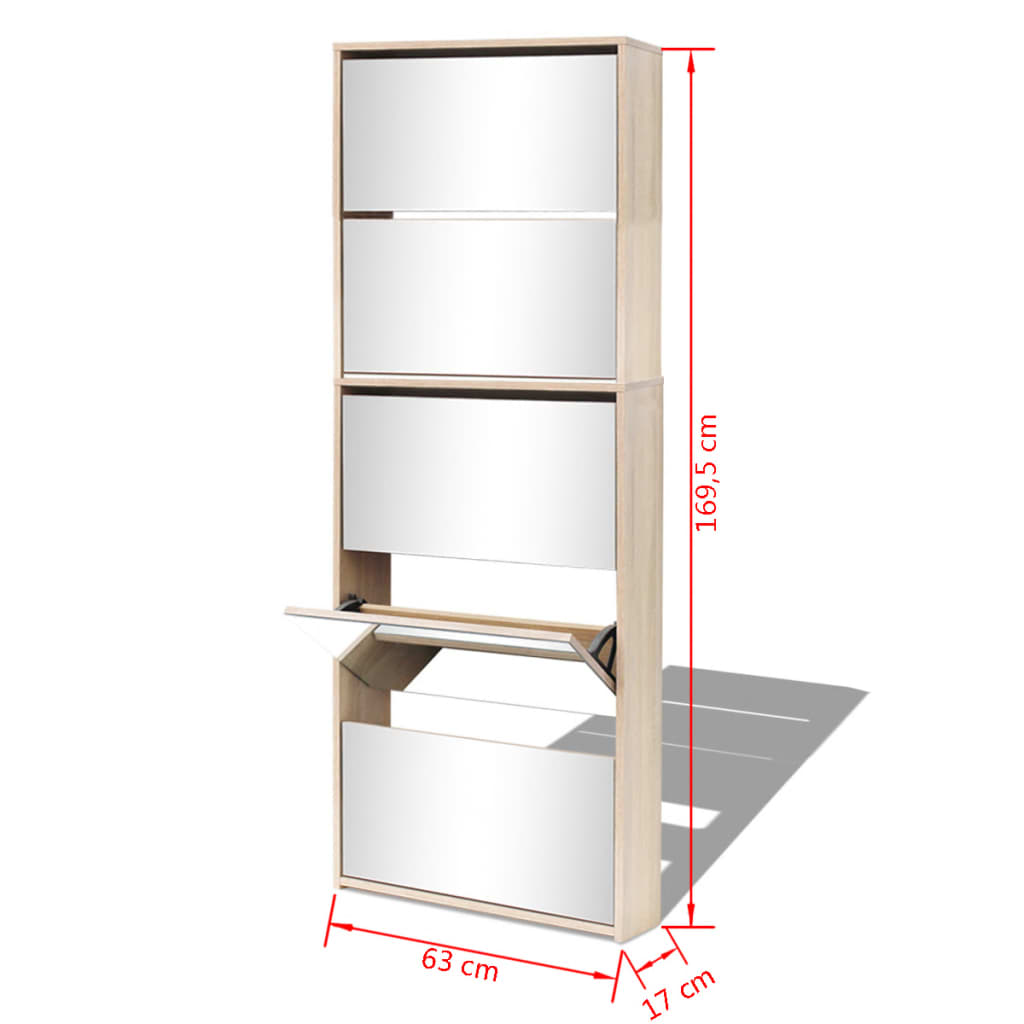Skoskab 5 Hylder Med Spejl 63X17X169,5 Cm