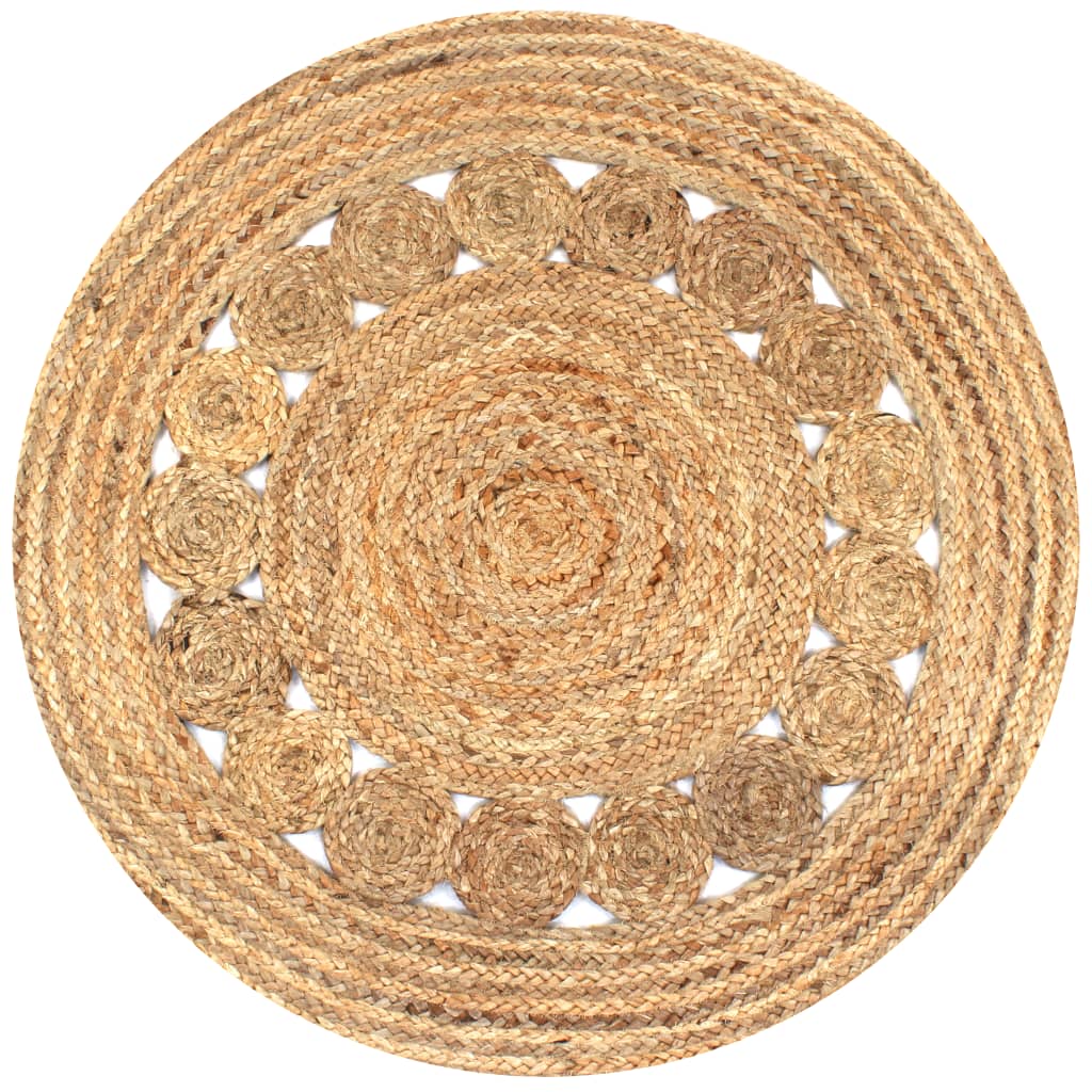 Tæppe Flettet Design Jute Rund