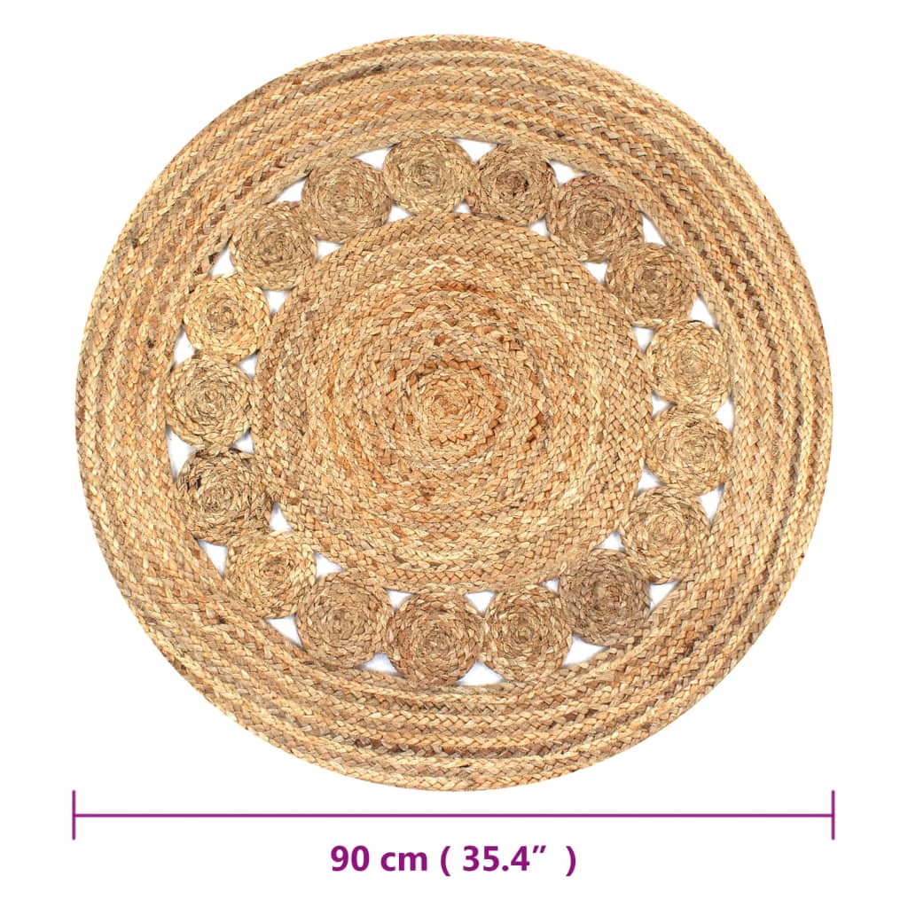 Tæppe Flettet Design Jute Rund