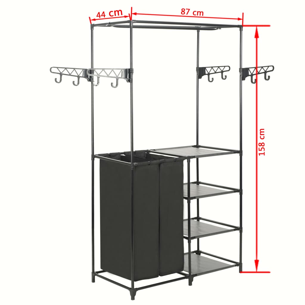 Tøjstativ 87X44X158 Cm Stål Og Ikke-Vævet Stof Sort Sort Og Gennemsigtig