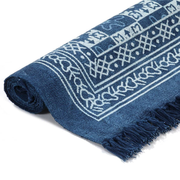 Kilim-Tæppe Med Mønster Bomuld Blå