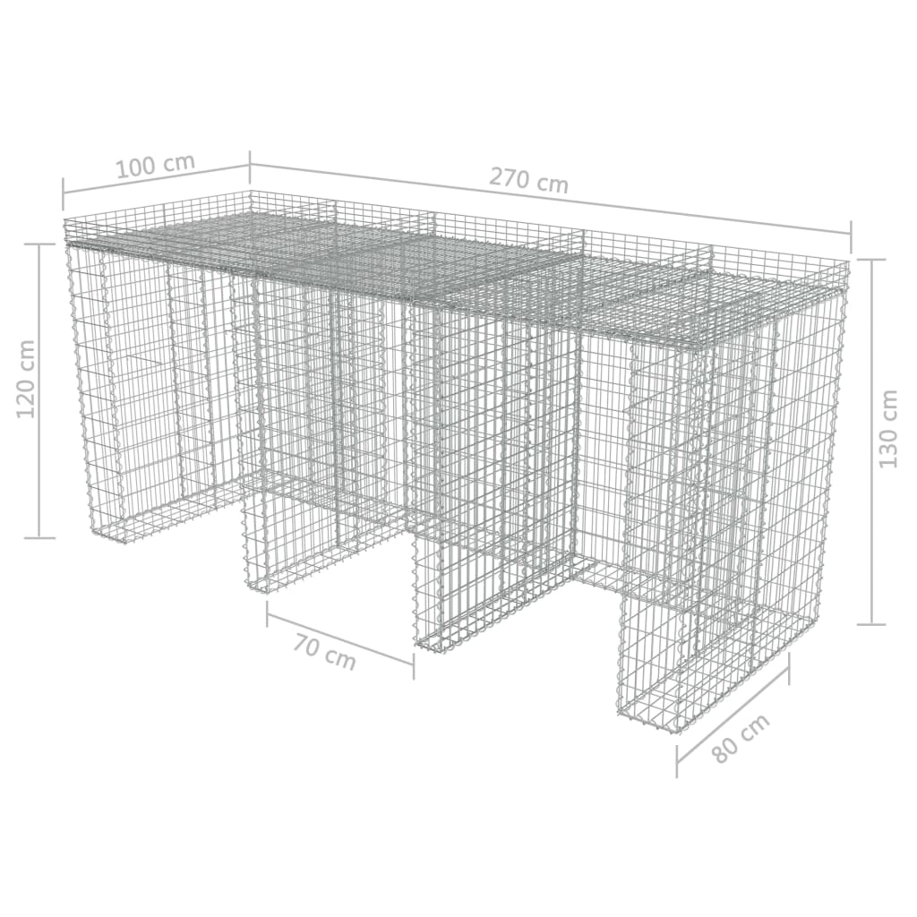Gabionvæg Til Affaldsspand 270X100X130 Cm Galvaniseret Stål