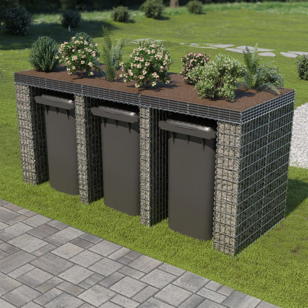 Gabionvæg Til Affaldsspand 270X100X130 Cm Galvaniseret Stål