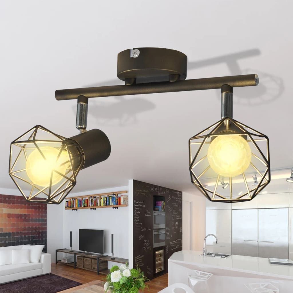Spotlight Med 2 Led-Pærer Industriel Stil Sort