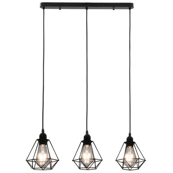 Loftlampe Med Diamantdesign 3 X E27-Pærer Sort