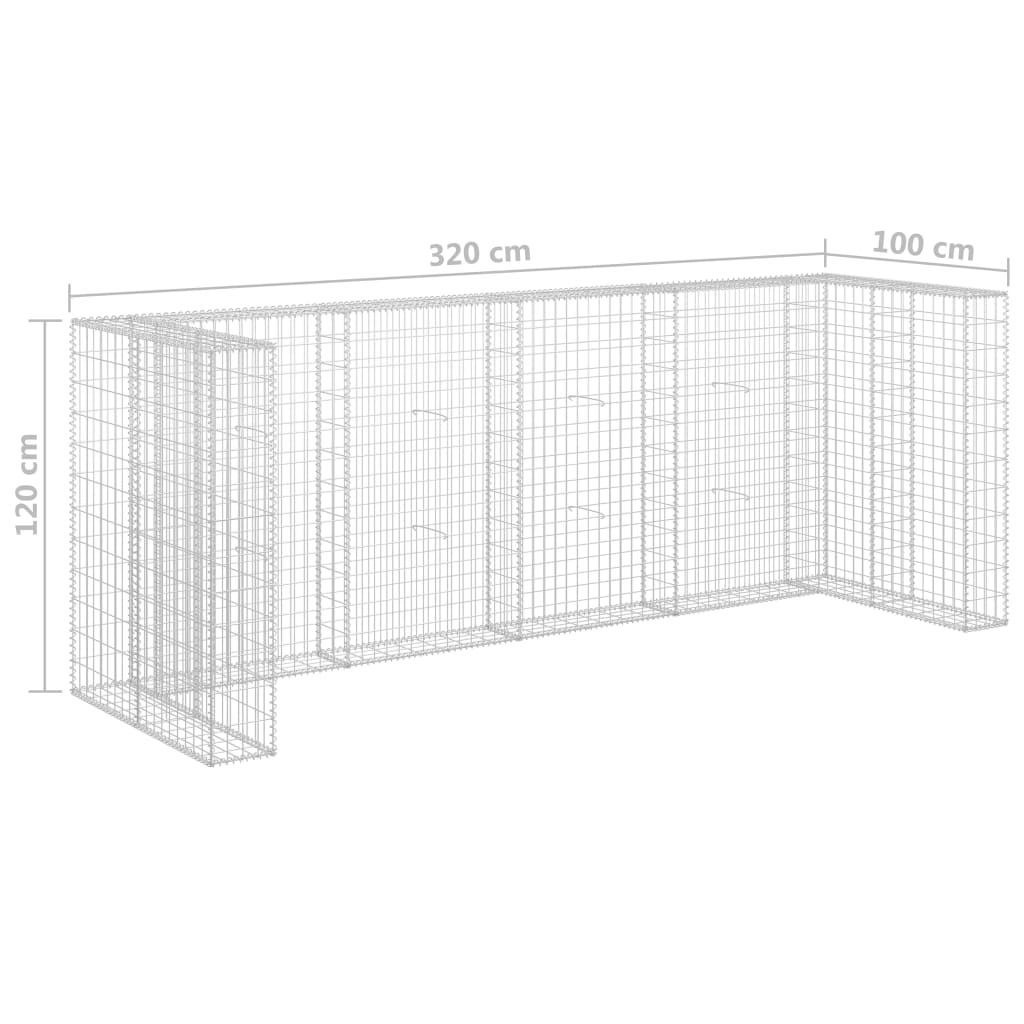 Gabionvæg Til Affaldsspand 320X100X120 Cm Galvaniseret Stål