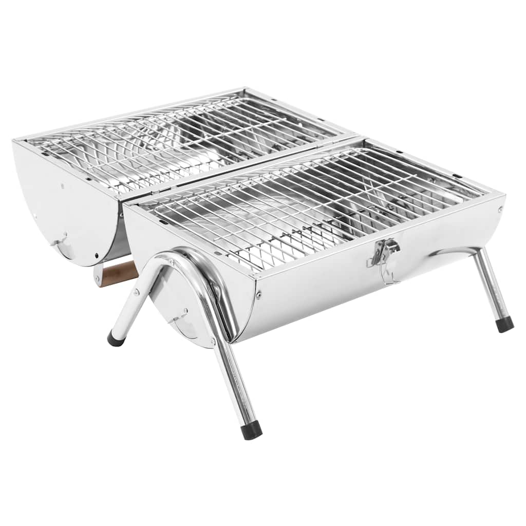 Transportabel Bordgrill Med Dobbelt Grillrist Rustfrit Stål