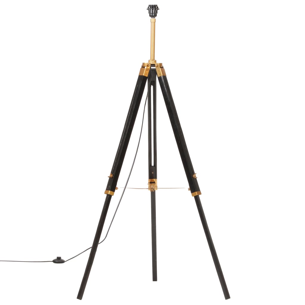 Gulvlampe Med Trefod 141 Cm Massivt Teaktræ Sort Og Guldfarvet