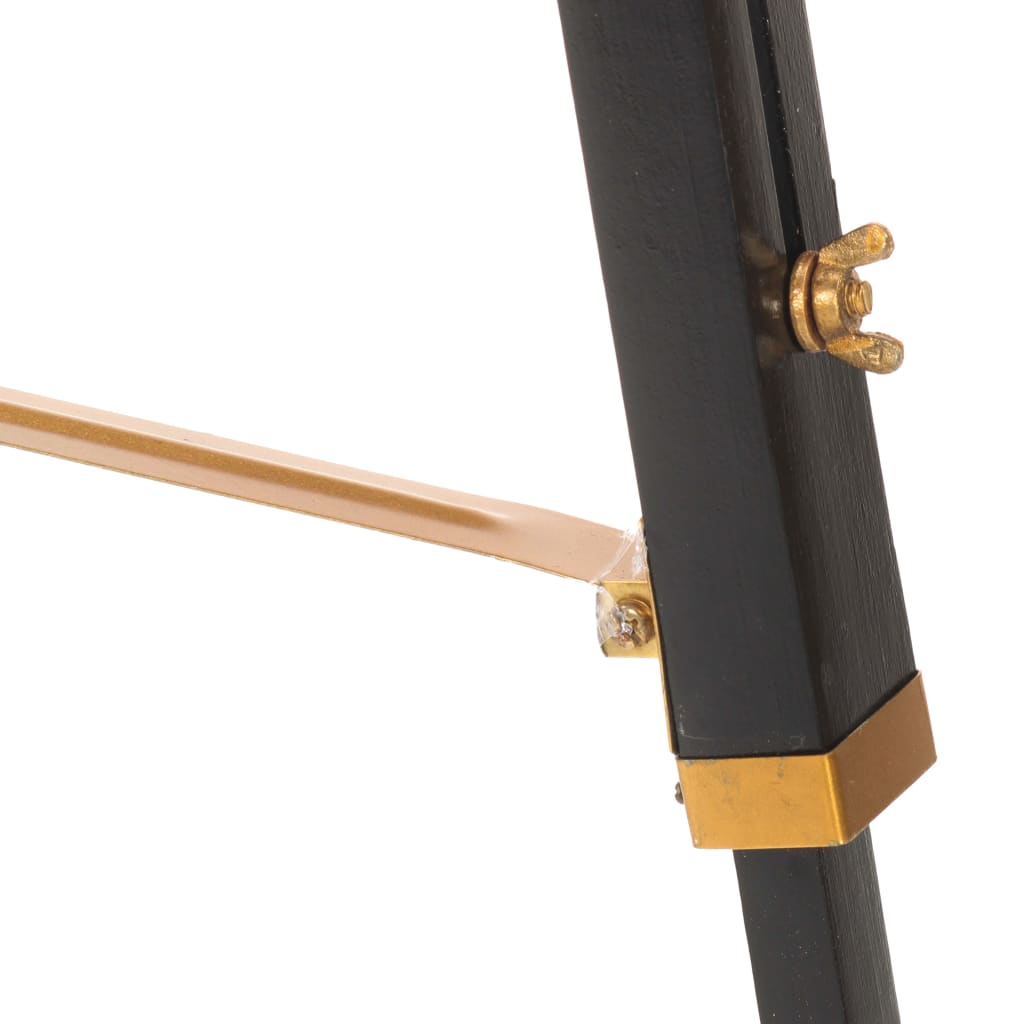 Gulvlampe Med Trefod 141 Cm Massivt Teaktræ Sort Og Guldfarvet