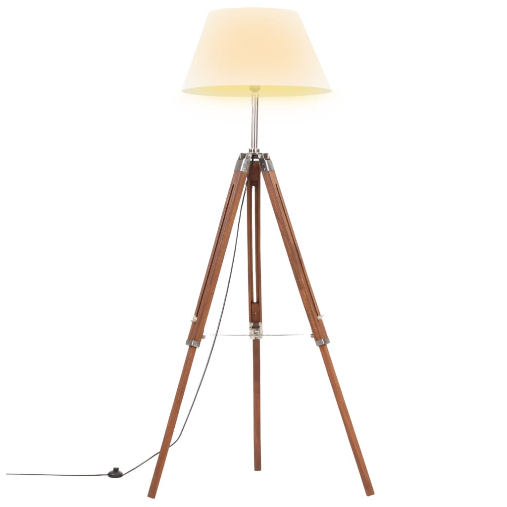 Gulvlampe Med Trefod 141 Cm Massivt Teaktræ Sort Og Guldfarvet