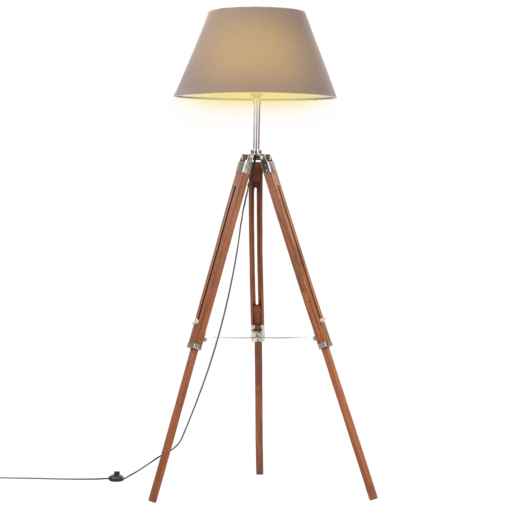 Gulvlampe Med Trefod 141 Cm Massivt Teaktræ Sort Og Guldfarvet