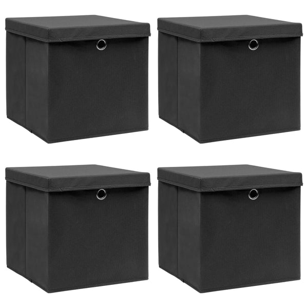 Opbevaringskasser Med Låg 4 Stk. 32X32X32 Stof Sort