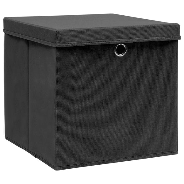 Opbevaringskasser Med Låg 4 Stk. 32X32X32 Stof Sort