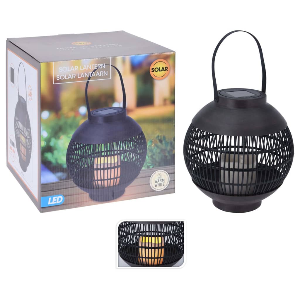 436216 Progarden Solcellelanterne Med Led-Lys Rattan Sort