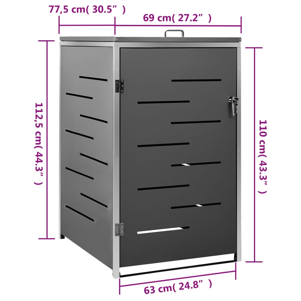 Enkelt Skraldespandsskjuler 69X77,5X112,5 Cm Rustfrit Stål