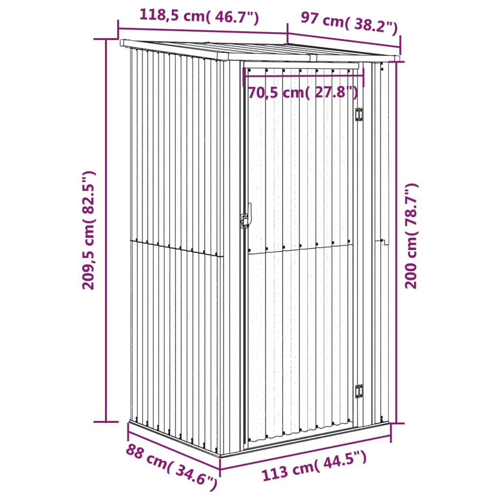 Haveskur 118,5X97X209,5 Galvaniseret Stål