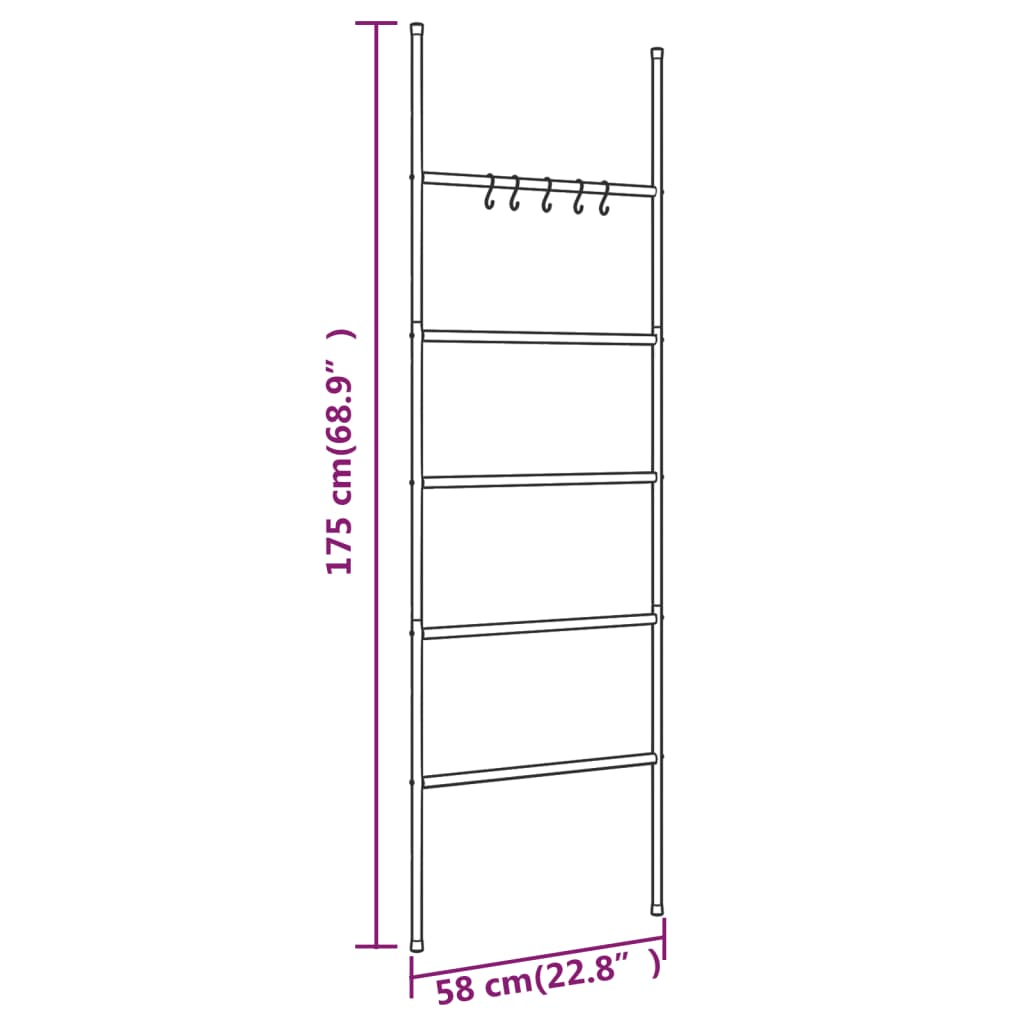 Håndklædestige 5 Niveauer 58X175 Cm Jern Sort Sort