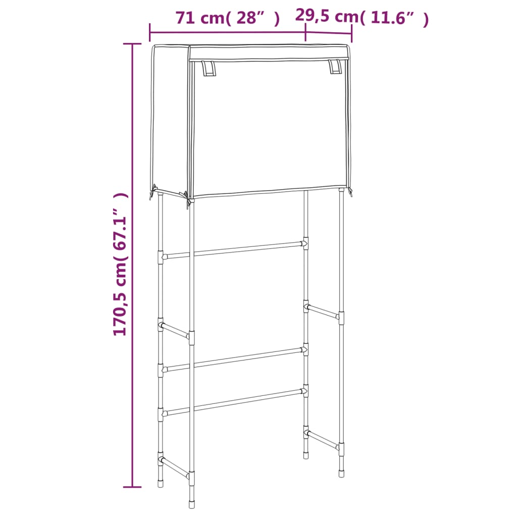 Opbevaringsreol Over Vaskemaskine 71X29,5X170,5 Cm Jern