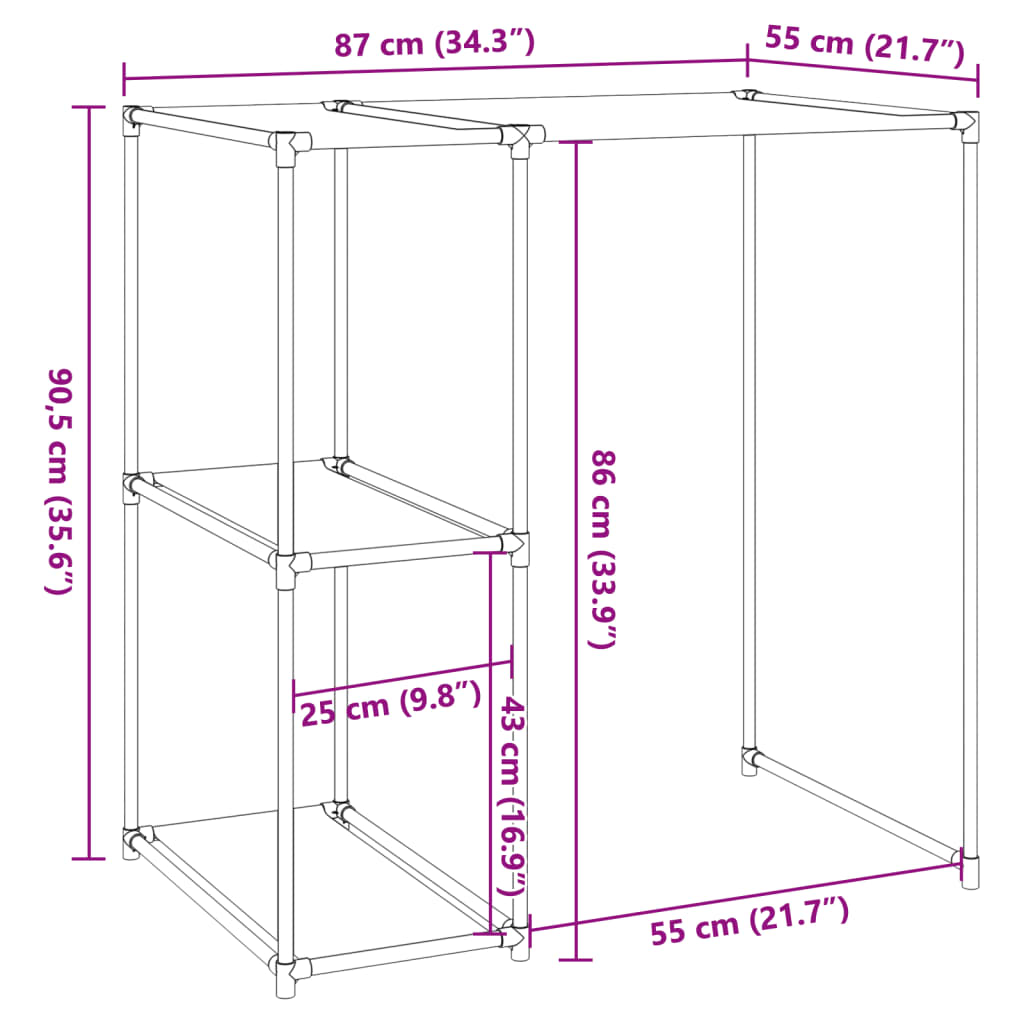 Opbevaringsreol Over Vaskemaskine 87X55X90,5 Cm Jern