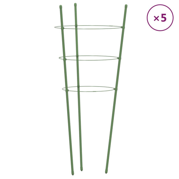 Plantestativ Med 3 Ringe 5 Stk. 75 Cm Stål Grøn