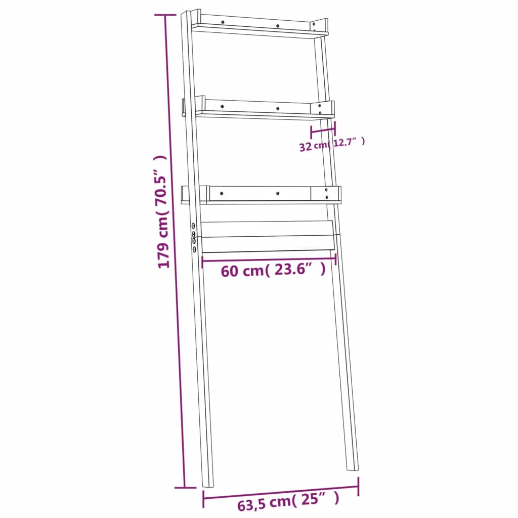 Toiletstativ 63,5X32X179 Cm Massivt Fyrretræ