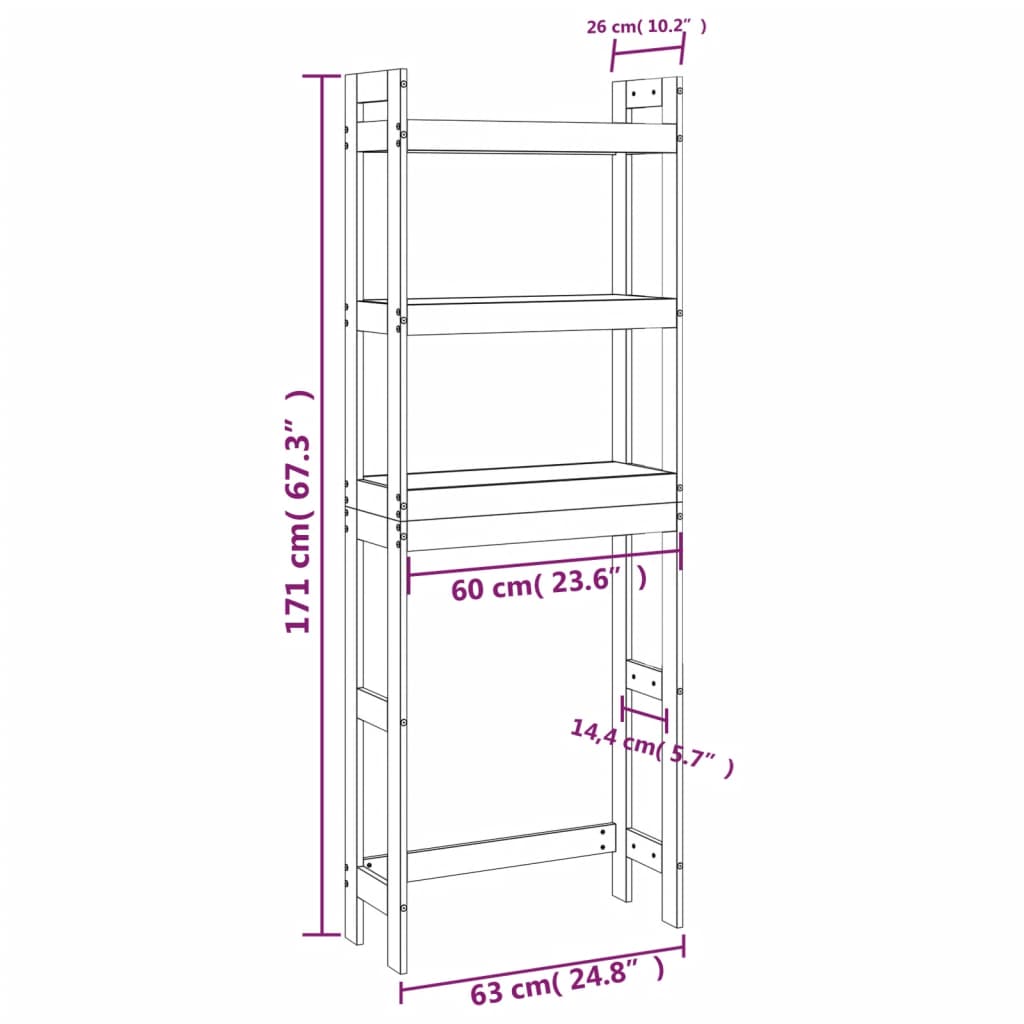 Toiletstativ 63X26X171 Cm Massivt Fyrretræ