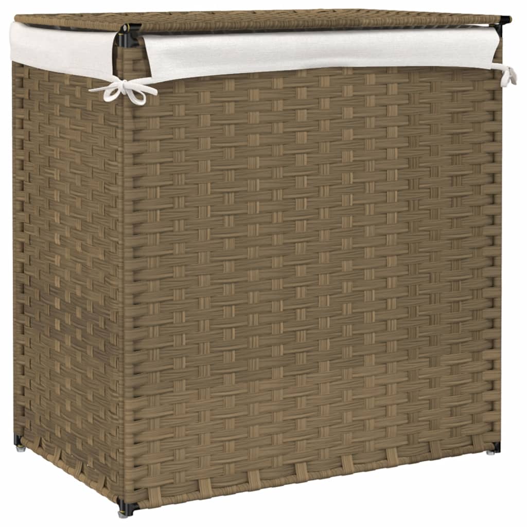 Vasketøjskurv Med 2 Sektioner 53X35X57 Cm Polyrattan