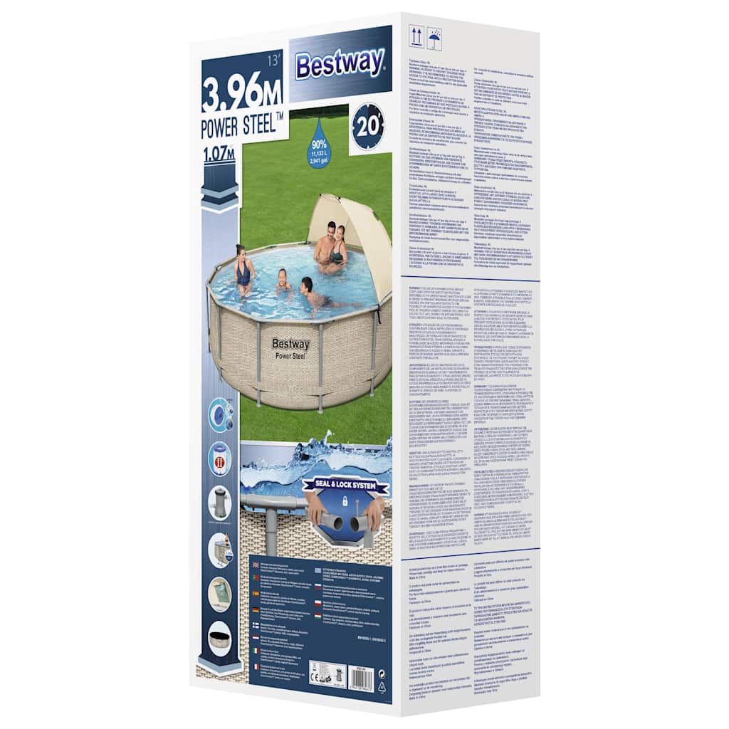 Bestway Power Steel Swimmingpool Med Baldakin 396X107 Cm