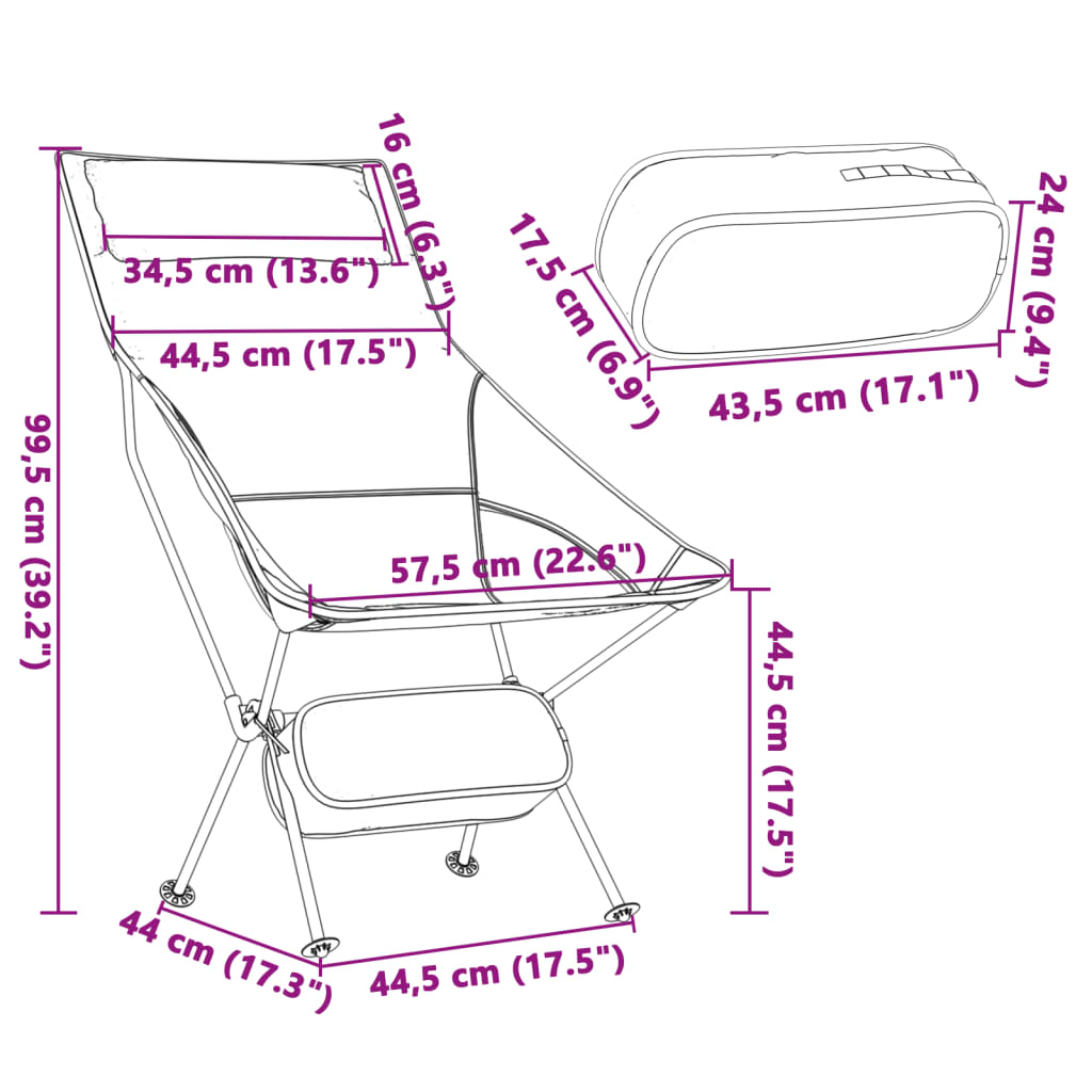 Campingstole 2 Stk. Foldbare Oxfordstof Og Aluminium Sort
