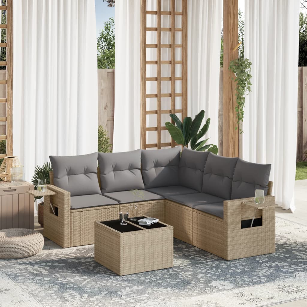 Sofasæt Til Haven 6 Dele Med Hynder Polyrattan Brun