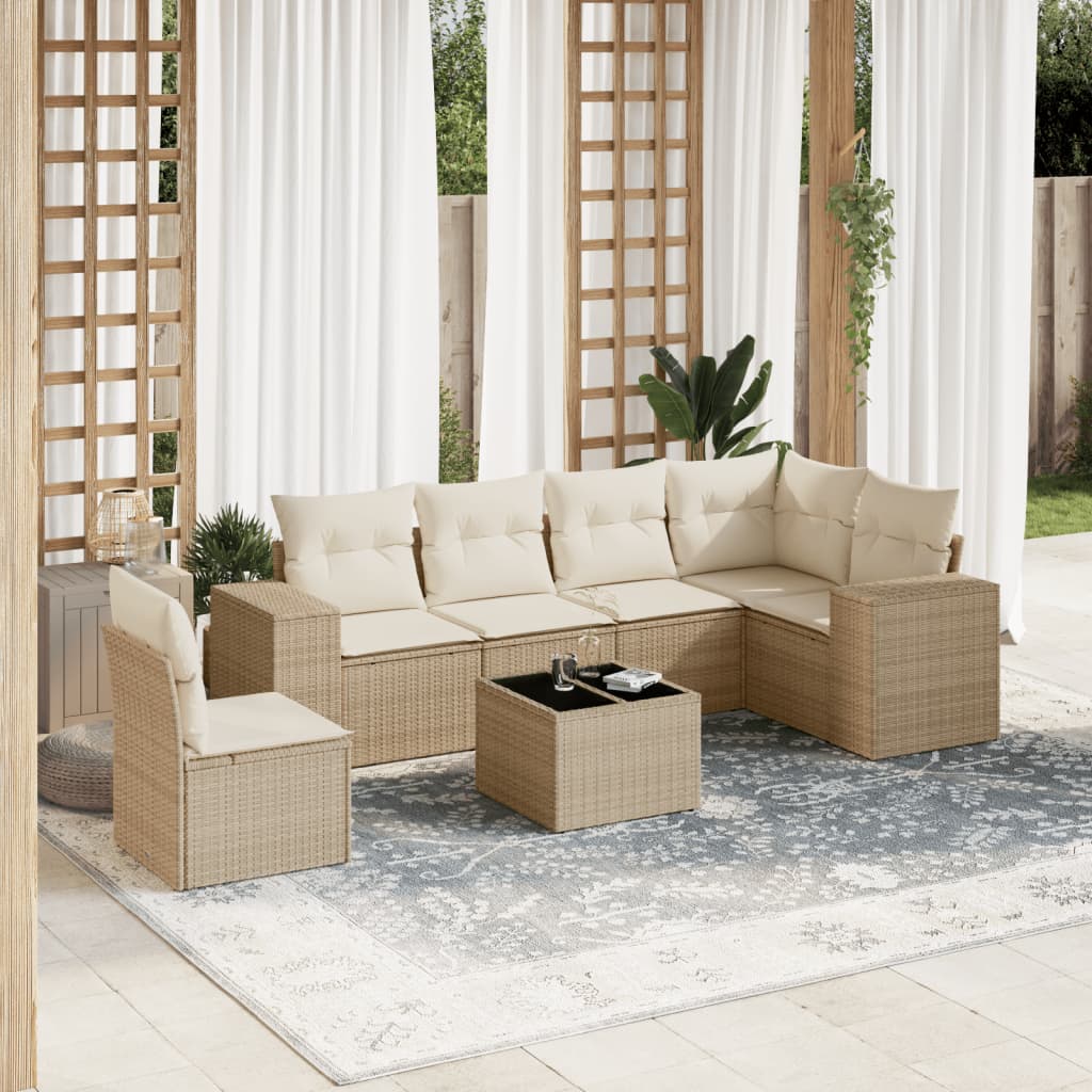 Sofasæt Til Haven 7 Dele Med Hynder Polyrattan Brun